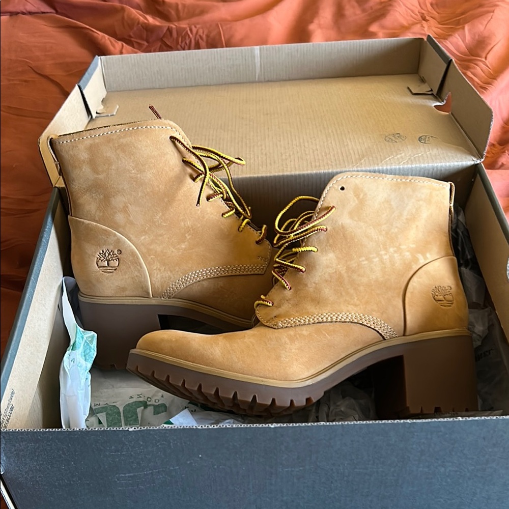 Timberland Tan Heeled Boots with Rugged Design